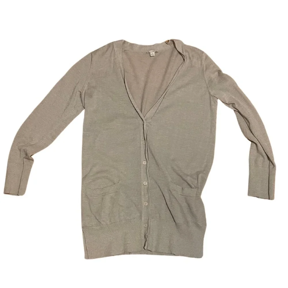 GAP Linen Blend V-Neck Long Cardigan in Clay - Picture 2 of 9